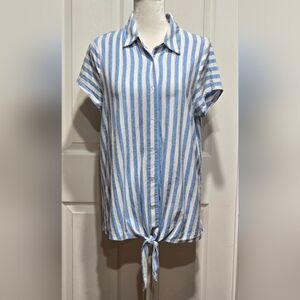 Lane Bryant Blue and White Striped Tie Front Top Size 14/16
